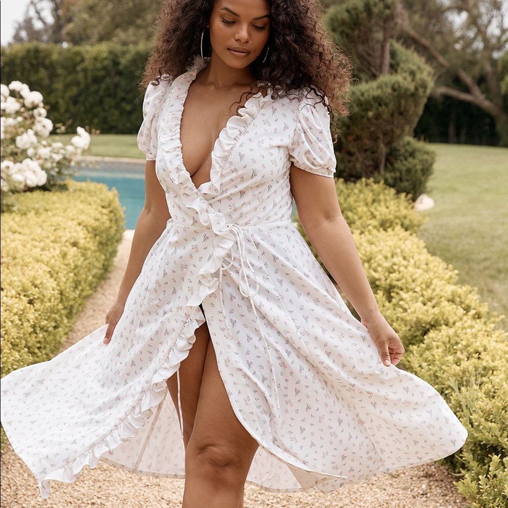 House of CB white floral wrap midi sundress L+